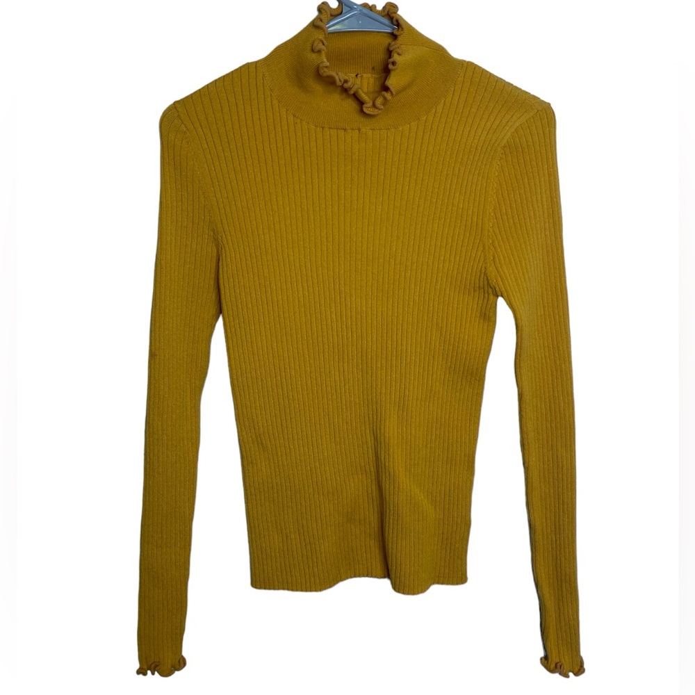 SHINESTAR MUSTARD YELLOW RUFFLED TURTLE NECK WITH MATCHING CUFFS SIZE LARGE